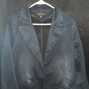 DG2 Diane Gilman XL Virtual Stretch Denim Blazer Jacket Dark Wash Career